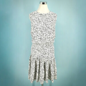 Ann Taylor Size 18 White Black Floral Print Fit Flare Pleated Sleeveless Dress